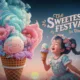 cute dreamy young girl eating ice cream in icecream festival