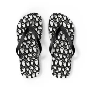 Spooky Ghosts Halloween Flip Flops, Fun and Playful Footwear, Comfortable Sandals for ghost Lovers, ghosts beachwear