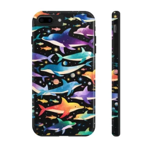 Whimsical Cosmic Dolphins Phone Case, Joyful Dolphins Swimming in Space, Adventure Dolphin Cover, Dolphin Fish lover iPhone Samsung Case