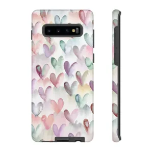 Watercolor Hearts Tough Phone Case, Colorfull Hearts Pattern, Cute Heart Gift,  Sweet girl Premium-Quality iPhone, Samsung, Google Pixel