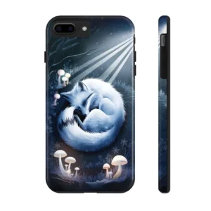 Mystical Forest White Fox Phone Case, White Fox Sleeping Phone Case, Dreamy Fox Lovers, fox, wisps, Mushrooms under Moon, Winter Vibes Cover