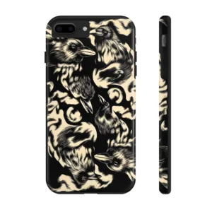 Eternal Ravens Phone Case, Gothic Raven Pattern Cover, Minimalist Bird Design, Enigmatic Black Art for Him Her, Unique Animal phone Case