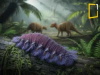 velvet worm in a rain forest with dinos