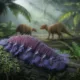 velvet worm in a rain forest with dinos